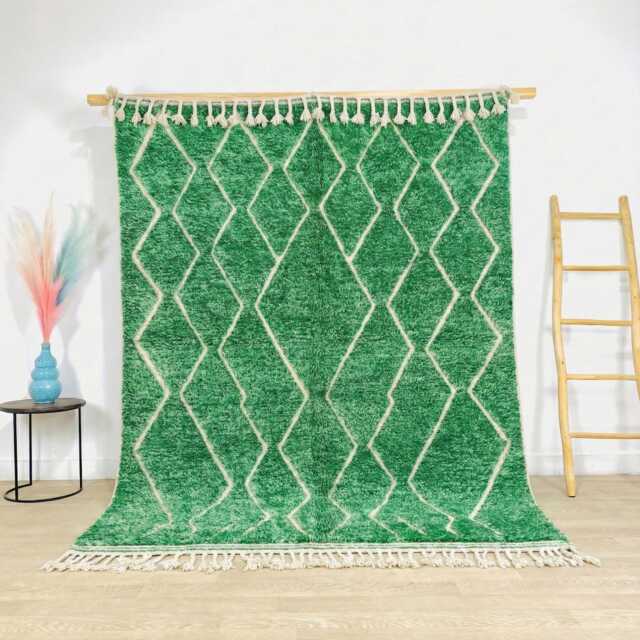 Moroccan Green Berber Rug, Handwoven Wool Shag Rug With Diamond Lattice, Authentic Beni Ourain Style Carpet, Large 9x12 Area - image 1