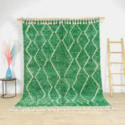Moroccan Green Berber Rug, Handwoven Wool Shag Rug With Diamond Lattice, Authentic Beni Ourain Style Carpet, Large 9x12 Area
