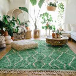 Moroccan Green Berber Rug, Handwoven Wool Shag Rug With Diamond Lattice, Authentic Beni Ourain Style Carpet, Large 9x12 Area - thumbnail 3