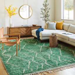 Moroccan Green Berber Rug, Handwoven Wool Shag Rug With Diamond Lattice, Authentic Beni Ourain Style Carpet, Large 9x12 Area - thumbnail 2