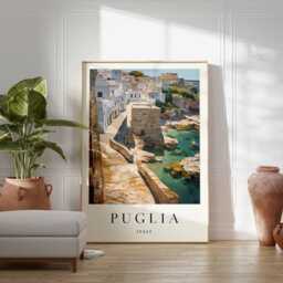 Puglia Italy Travel Poster Coastal Wall Art - thumbnail 2