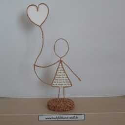 Wire Figure With Heart Balloon, Personalizable, As A Gift E.g. For Birthday/Wedding/Valentine's Day/Anniversary/Christmas, Height Approx. 20 cm - thumbnail 2