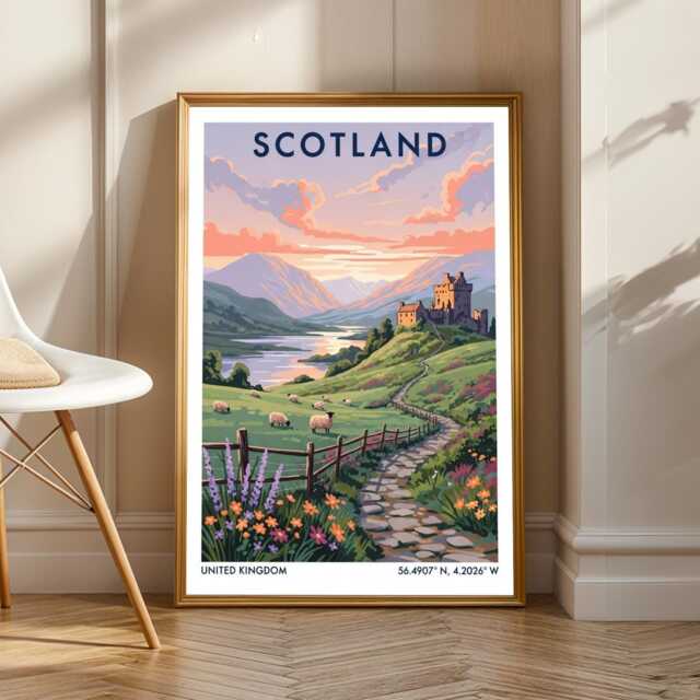 Scottish Highlands Landscape Art Print Pastel Castle Illustration - image 1