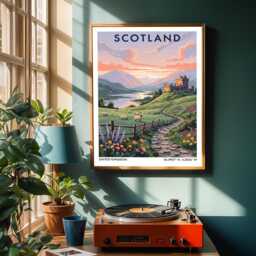 Scottish Highlands Landscape Art Print Pastel Castle Illustration - thumbnail 2