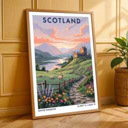 Scottish Highlands Landscape Art Print Pastel Castle Illustration - thumbnail 3