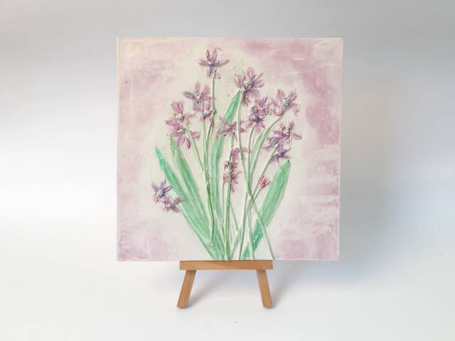 Tile Scilla Cast. Botanical Decorative Unique Plaster Wall Art Fram?? Wood Concrete Impression Snowdrop Pressed Flowers Eco Friendly - image 1