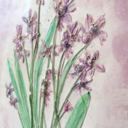 Tile Scilla Cast. Botanical Decorative Unique Plaster Wall Art Fram?? Wood Concrete Impression Snowdrop Pressed Flowers Eco Friendly - thumbnail 3