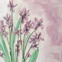 Tile Scilla Cast. Botanical Decorative Unique Plaster Wall Art Fram?? Wood Concrete Impression Snowdrop Pressed Flowers Eco Friendly - thumbnail 2