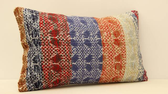 Vintage Turkish Kilim Pillow Cover Handwoven Wool, Boho Accent - 12x20 - image 1