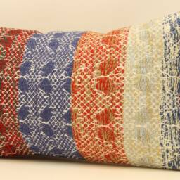 Vintage Turkish Kilim Pillow Cover Handwoven Wool, Boho Accent - 12x20 - thumbnail 3