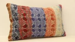 Vintage Turkish Kilim Pillow Cover Handwoven Wool, Boho Accent - 12x20 - thumbnail 1