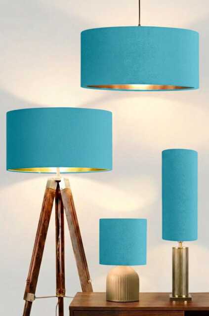New Handmade Quality Light Turquoise Blue Velvet Drum Shape Lamp Shade Pendant All Shapes Sizes Available - Code 201 Sp Sum - image 1