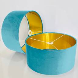 New Handmade Quality Light Turquoise Blue Velvet Drum Shape Lamp Shade Pendant All Shapes Sizes Available - Code 201 Sp Sum - thumbnail 3