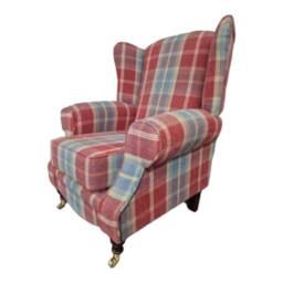 Queen Anne Wing Back Cottage Fireside Chair in Balmoral Ruby Tartan Fabric - thumbnail 2