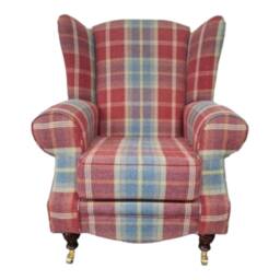 Queen Anne Wing Back Cottage Fireside Chair in Balmoral Ruby Tartan Fabric - thumbnail 3