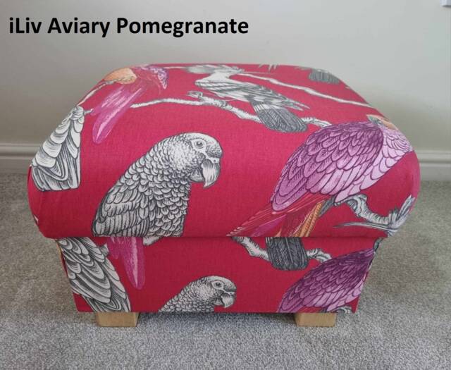 Iliv Aviary Fabric Storage Footstool Handmade Bird Print Pouffe Pink Jungle Green Navy Blue Ottoman - image 1