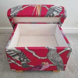 Iliv Aviary Fabric Storage Footstool Handmade Bird Print Pouffe Pink Jungle Green Navy Blue Ottoman - thumbnail 2