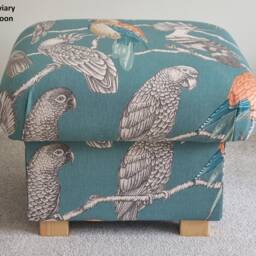 Iliv Aviary Fabric Storage Footstool Handmade Bird Print Pouffe Pink Jungle Green Navy Blue Ottoman - thumbnail 3