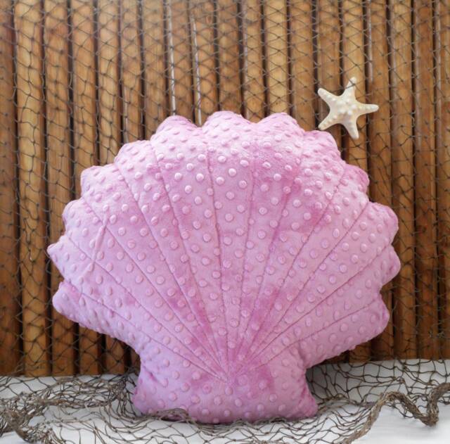 Dusty Rose Minky Dot Scallop Shell Pillow Nautical Coastal Decor - image 1
