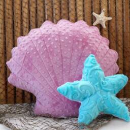 Dusty Rose Minky Dot Scallop Shell Pillow Nautical Coastal Decor - thumbnail 2
