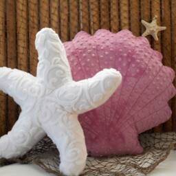 Dusty Rose Minky Dot Scallop Shell Pillow Nautical Coastal Decor - thumbnail 3