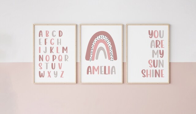 Rainbow Prints, Dalmatian Print Nursery Dusty Pink, Girls Wall Decor, Art, Set Of 3 Prints, Kids Prints - image 1