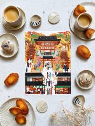 Retro Kyoto Art Print Fall Colors, Japanese Cityscape - thumbnail 1
