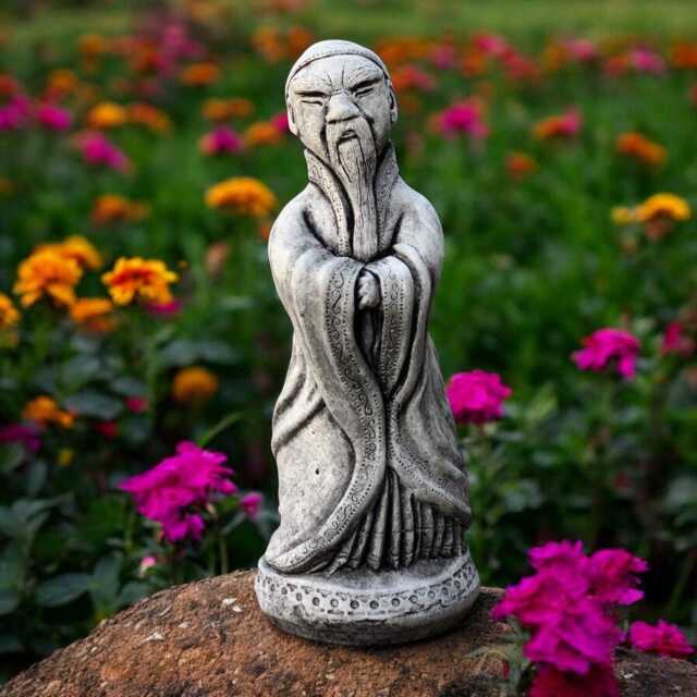 Concrete Chinese Man Statue Asian Garden Sculpture Outdoor Cement Figurine Oriental Decor Zen Style Yard Ornament Home Accent Decoration - image 1