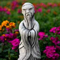 Concrete Chinese Man Statue Asian Garden Sculpture Outdoor Cement Figurine Oriental Decor Zen Style Yard Ornament Home Accent Decoration - thumbnail 4