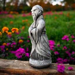 Concrete Chinese Man Statue Asian Garden Sculpture Outdoor Cement Figurine Oriental Decor Zen Style Yard Ornament Home Accent Decoration - thumbnail 2