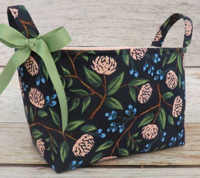 Storage Organization - Cotton + Steel Rifle Paper Co. Wildwood Peonies Navy Floral Fabric Organizer Bin Container Basket Reom Decor - image 1
