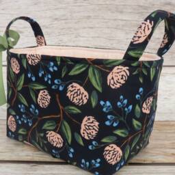 Storage Organization - Cotton + Steel Rifle Paper Co. Wildwood Peonies Navy Floral Fabric Organizer Bin Container Basket Reom Decor - thumbnail 2