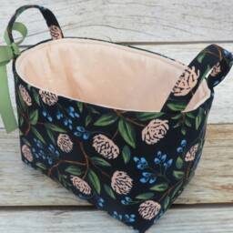 Storage Organization - Cotton + Steel Rifle Paper Co. Wildwood Peonies Navy Floral Fabric Organizer Bin Container Basket Reom Decor - thumbnail 3