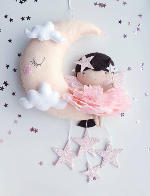 Felt Fairy Moon Wall Hanging Nursery Kids Room Decor - image 1