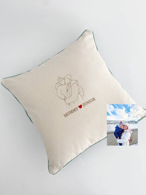 Embroidered Photo Silhouette Pillow Personalized Cotton Canvas Cushion - image 1