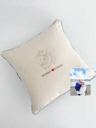 Embroidered Photo Silhouette Pillow Personalized Cotton Canvas Cushion - thumbnail 1