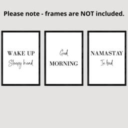 Wake Up Bedroom Home Decor Quotes Set Of 3 Unframed Prints, Wall Art Quote, Sleep Head, Good Morning, Namastay in Bed - thumbnail 2
