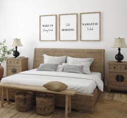 Wake Up Bedroom Home Decor Quotes Set Of 3 Unframed Prints, Wall Art Quote, Sleep Head, Good Morning, Namastay in Bed - thumbnail 1