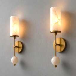 Handcrafted Brass Alabaster Wall Sconce, Mid Century Stilnovo Lamp, Luxury Vanity Lighting - thumbnail 2