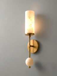 Handcrafted Brass Alabaster Wall Sconce, Mid Century Stilnovo Lamp, Luxury Vanity Lighting - thumbnail 1