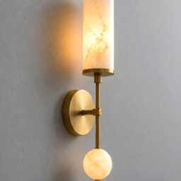 Handcrafted Brass Alabaster Wall Sconce, Mid Century Stilnovo Lamp, Luxury Vanity Lighting - thumbnail 3