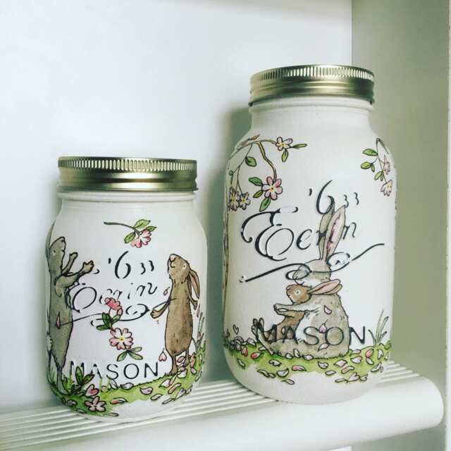 Sweet Little Bunnies - Handmade, Rabbits, Mason Jars, Night Light, Storage, Vase