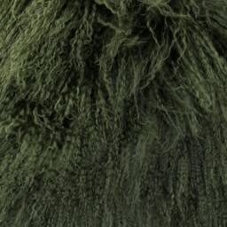 Olive Green Tibetan Lamb Fur Pillow, Velvet Back - thumbnail 2