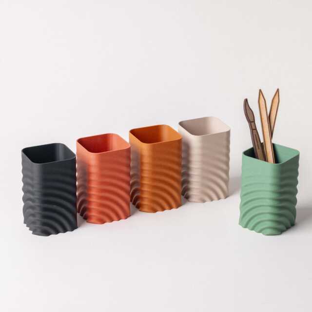 Pencil Holder - Brush Pot Eco-Friendly Wood Based 3D Printed Desk Organizer - image 1