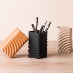 Pencil Holder - Brush Pot Eco-Friendly Wood Based 3D Printed Desk Organizer - thumbnail 2