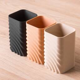 Pencil Holder - Brush Pot Eco-Friendly Wood Based 3D Printed Desk Organizer - thumbnail 3