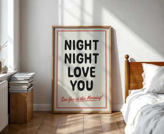 Night Love You - Funny Gift Bedroom Print Quote Wall Art A5-A4-A3-A2-A1 Unframed Canvas For Frame Or Hanger - image 1