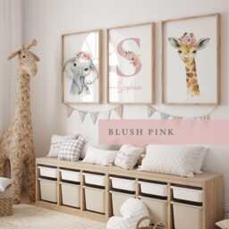 Safari Floral Animals Prints, Nursery Decor , Girls, Baby, Pink Nursery, Jungle Decor, Boho Nursery, Toddler Bedroom, Playroom, Kids, Wall Art - thumbnail 2