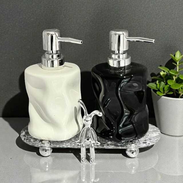 Bathroom Soap Dispenser Ceramic Lotion Bottle, D??cor With Bunny Tray - image 1
