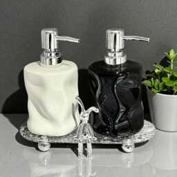 Bathroom Soap Dispenser Ceramic Lotion Bottle, D??cor With Bunny Tray - thumbnail 1